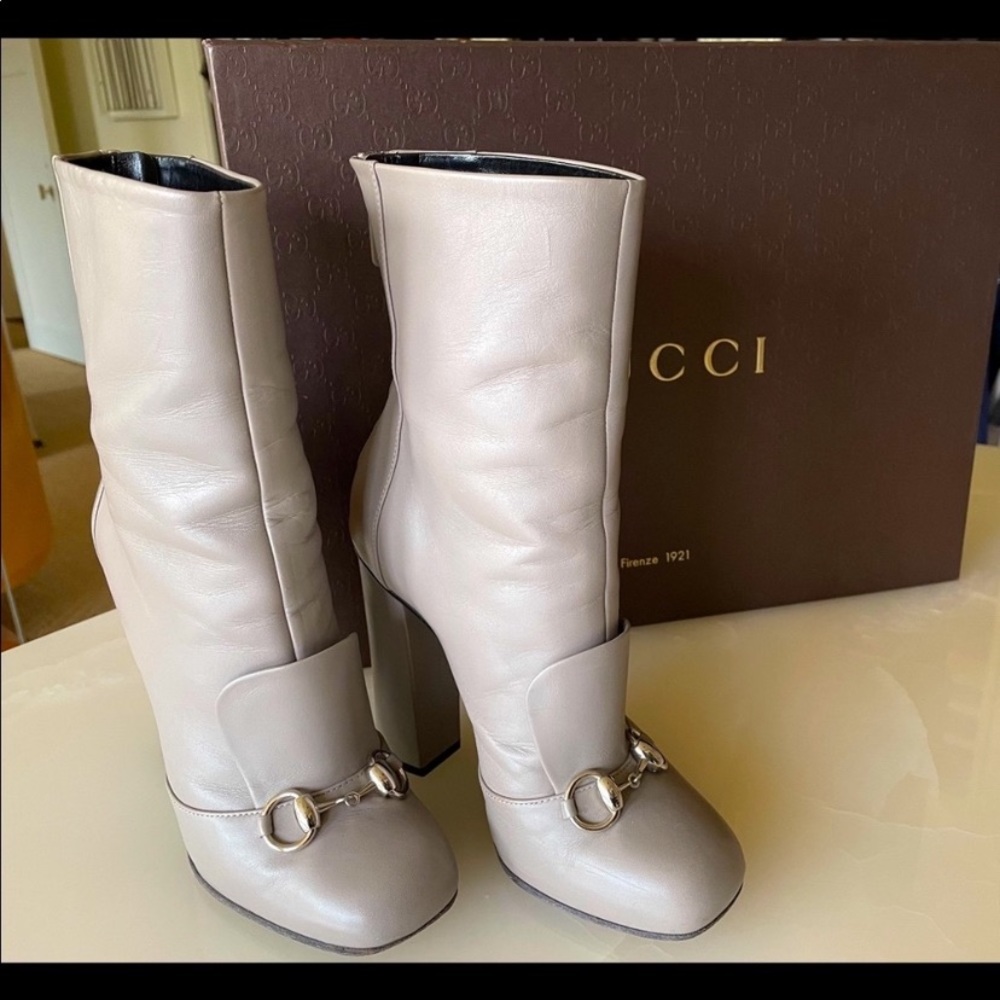 gucci storm gray horsbite booties